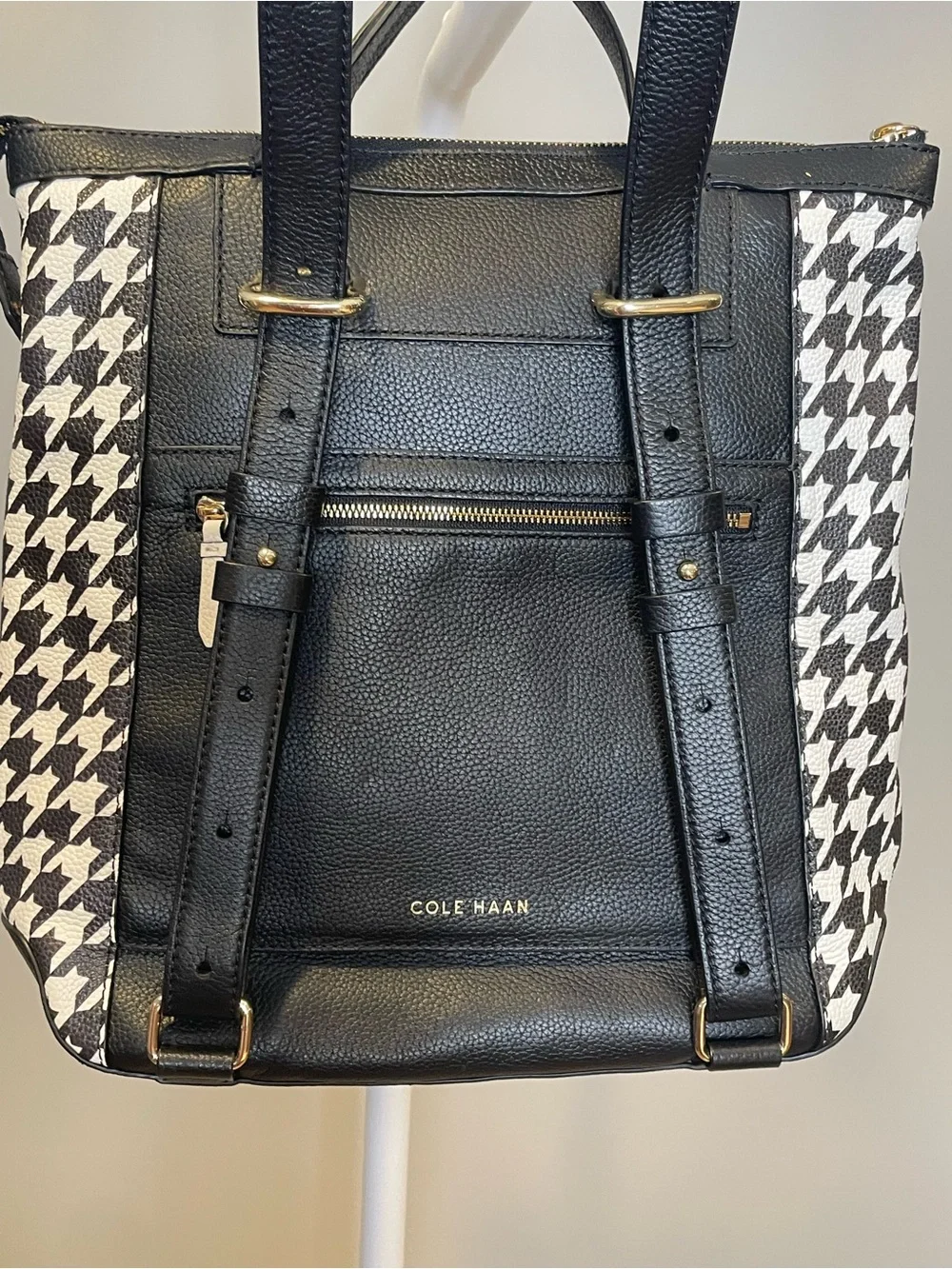 Cole Haan Grand Ambition Luxe Houndstooth Leather Backpack w Tablet Slot NWOT